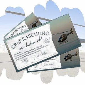 Helikoptervluchtvoucher om af te drukken | Helikopterrondvlucht | Beleefbonsjabloon als cadeau | Cadeau-idee helikopteravontuur