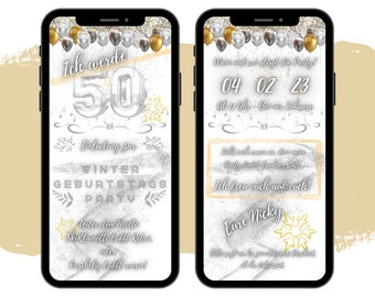 Winter Geburtstag Einladung digital - WhatsApp Geburtstagseinladung - silberne Party eCARD - Einladung Geburtstag - Geburtstagskarte digital