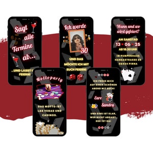 eCARD Invito alla festa del casinò di Las Vegas | Carta di invito al poker digitale WhatsApp | Roulette di invito di compleanno | Biglietti per feste a tema