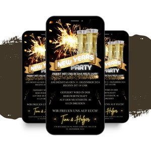 eCARD Silvester Feier Party Einladung | digitale Whatsapp Einladungskarte | Animierte Sylvester Karte | Rutsch ins Neujahr | Neujahrsfeier