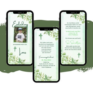 eCARD Einladung Kommunion | Digitale Moderne WhatsApp Karte  | Christliche Zeremonie | Taufe | Taufgottesdienst | Segnung | Erstkommunion