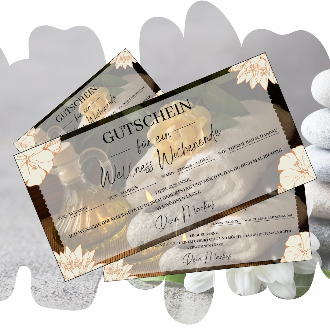 Gutschein für ein Wellness Spa Wochenende Geschenkgutschein Kurzurlaub