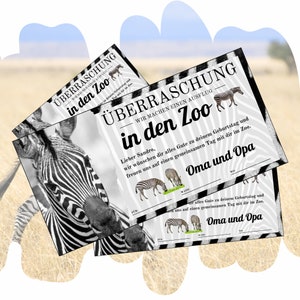 Gutschein für einen Zoobesuch zum Ausdrucken | Erlebnispark Zoo Geschenkgutschein Zebra Wildtier | Ausflug Tierpark Erlebnisgutscheinkarte