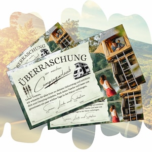 Bon pour un séjour en camping | Modèle imprimable | Idée cadeau camping anniversaire | Road trip en camping-car | Chèque expérience