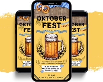Wiesn Einladungskarte digital - Oktoberfest eCARD für WhatsApp mit Musik - Bier Party Einladung für Geburtstag & Mottoparty