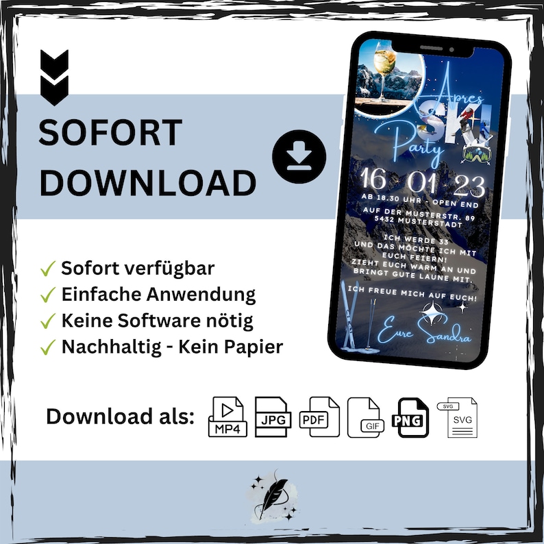 Ecard Apres Ski Birthday Invitation | Digital Whatsapp Party Invitation ...