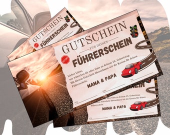 Gutschein für einen Führerschein zum Ausdrucken | Auto Geschenkgutschein Geburtstag | Gutscheinvorlage Fahrstunden | Geschenkidee PKW