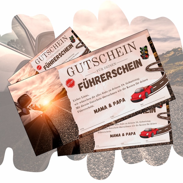 Voucher for a driver's license to print out | Car Gift Voucher Birthday | Voucher template driving lessons | Gift idea car