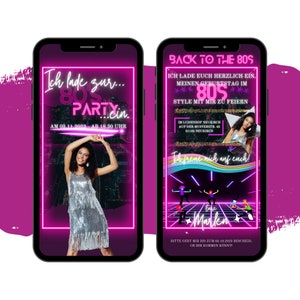 eCARD 80s feestuitnodiging | digitale Whatsapp-feestuitnodigingen voor de jaren 80 | digitale verjaardagsuitnodiging jaren '80 | Retro themafeest