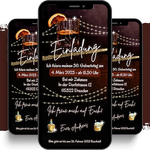 eCARD Geburtstags Party Einladung für 20. 30. 40. 50. | Digitale Whatsapp Rum Whisky Karte | Personalisierte Animierte Einladungskarten
