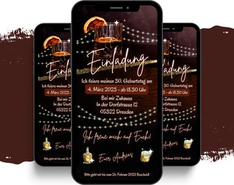 eCARD Geburtstags Party Einladung für 20. 30. 40. 50. | Digitale Whatsapp Rum Whisky Karte | Personalisierte Animierte Einladungskarten