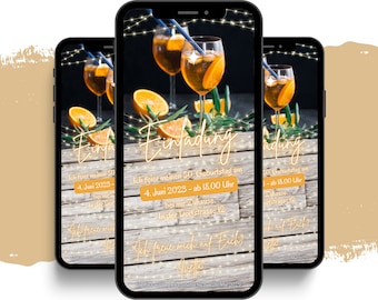 eCARD Geburtstags Party Einladung für 20. 30. 40. 50. | Digitale Whatsapp Aperol Spritz Karte | Personalisierte Animierte Einladungskarten