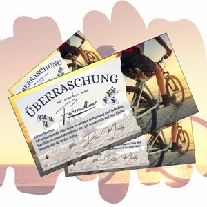 Gutschein für eine Fahrradtour zum Ausdrucken |  Fahrradausflug Erlebnisgutschein als Geschenk zum Geburtstag | Gutscheinvorlage Radtour