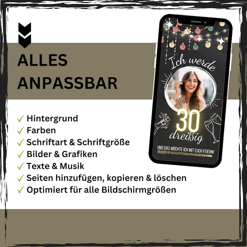 eCARD Geburtstagseinladung im Tafel Sekt Design Digitale WhatsApp Einladungen mit Foto Personalisierte Animierte Handykarte Geburtstag Bild 7