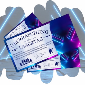 Plantilla de cupón para imprimir para laser tag | Certificado de regalo para laser tag | Idea de regalo para "tiempo en lugar de cosas" | Regalo para paintball con laser tag
