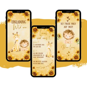 Convite para festa de aniversário infantil eCARD | Convites digitais para Whatsapp | Animação | Cartão de convite online | Cartão de celular de 1º aniversário
