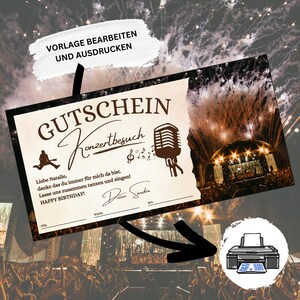Voucher for a concert visit to print out Concert gift voucher birthday Gift idea for a visit to the theater Gift for opera image 2