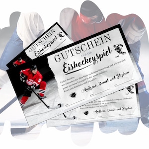Voucher voor een ijshockeywedstrijd | Afdrukbare sjabloon | Beleefbon als cadeau-idee | Cadeaubon ijshockeystadion