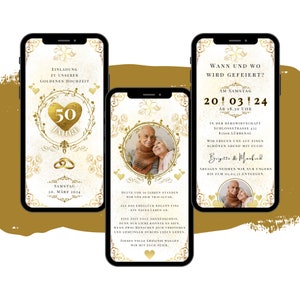 eCARD für eine Goldene Hochzeit | Digitale WhatsApp Hochzeitskarte | Handykarte 50 Jahre Ehe | Animierte Goldhochzeit mit Foto Bild