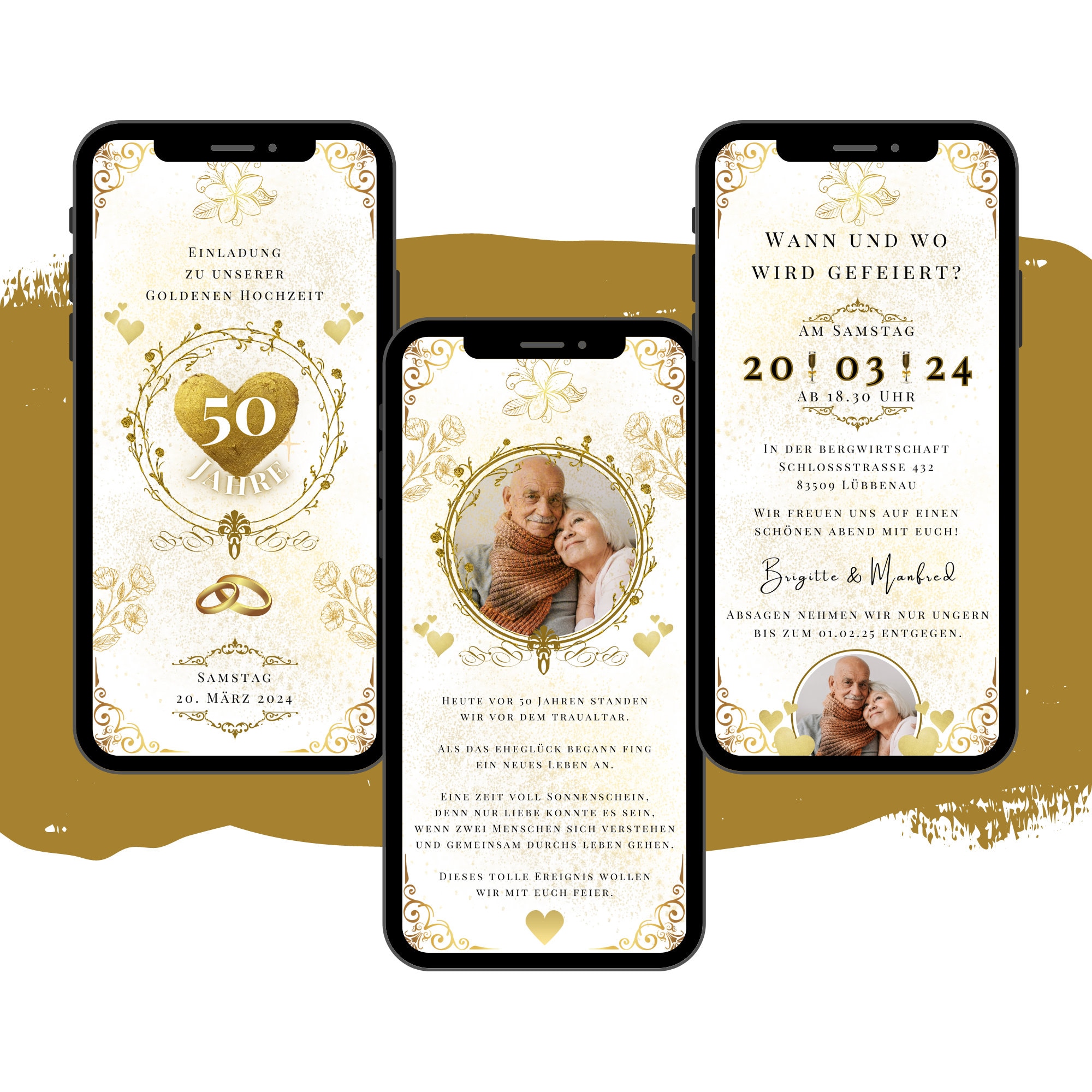 Biglietto di nozze personalizzato tagliato al laser, biglietto di auguri per anniversario di matrimonio, regalo di nozze per sposi e sposi, Gold, Design 02