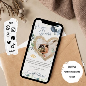 eCARD Danksagung Hochzeit Thank you Card digitale Whatsapp Instagram Facebook Email Dankeskarte Hochzeit mit Foto Animierte Hochzeit Bild 2