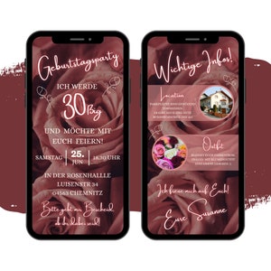 Invitación de cumpleaños eCARD con rosas rojas | Tarjeta digital WhatsApp para teléfono móvil | Tarjeta de cumpleaños personalizada con flores animadas