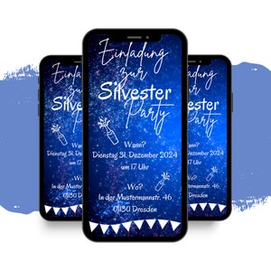 eCARD Silvester Feier Party Einladung | digitale Whatsapp Instagram Facebook Email Einladungen | Animation | Online Einladungskarte