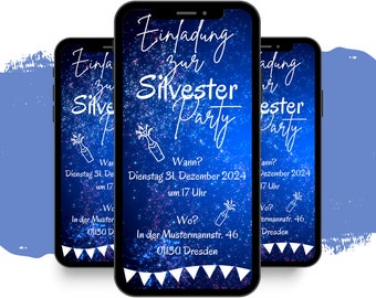 eCARD Silvester Feier Party Einladung | digitale Whatsapp Instagram Facebook Email Einladungen | Animation | Online Einladungskarte