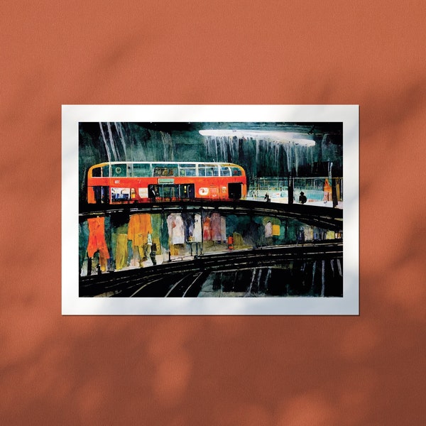 Midnight Commuters - Urban Art Print Cityscape Illustration  Night City Original artwork