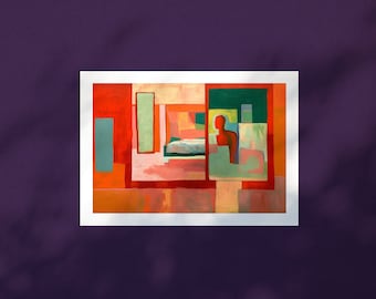A1 Large Abstract Gallery Print, Warm Tones Existential Landscape Giclee Art, A Room with a View