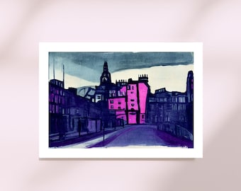Midnight Royal Mile , Abstract Giclee Cityscape Art Print, hand signed on archival etching paper