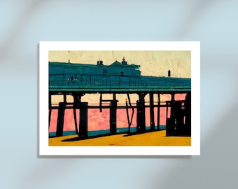 Fine Art Giclée Print. Reveries of Brighton, Abstract Neon Artwork, Cityscape Illustration