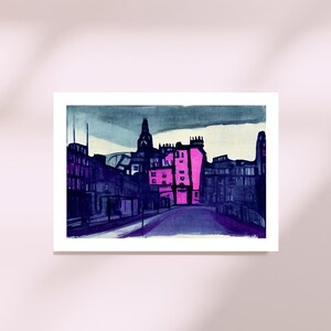 Midnight Royal Mile , Abstract Giclee Cityscape Art Print, hand signed on archival etching paper