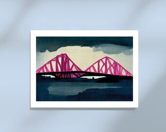 The Forth Bridge Edinburgh Scotland - Original Abstract Brutalist Art Print, hand signed on archival paper