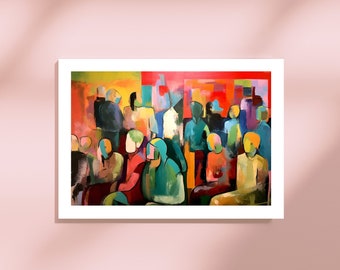 Original Surrealist Cubist Cityscape Abstract Giclee Art Print - Lonely Crowds