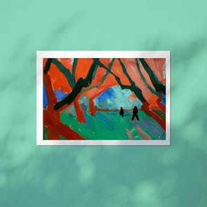 Victoria Park Hackney East London Art Print, Lonely Figures, Surreal Abstract Expressionist Trees