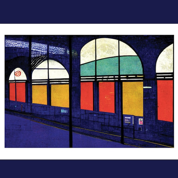 Midnight Caledonian Road Underground Station - London Art Print Original Illustration