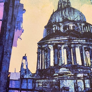 At the heart of the composition stands St. Paul's Cathedral, portrayed with a blend of bold strokes and delicate textures.