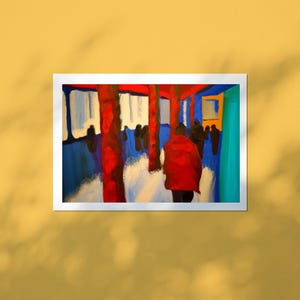 London Commuters Dalston Kingsland Station, Abstract Figurative Crowd Scene, Contemporary Textured Print