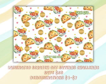 Taco Savings Challenge: Scratch-Off Card for Cash Stuffing