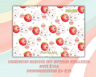 Strawberries & Cream Savings Challenge: Scratch-Off Card for Cash Stuffing