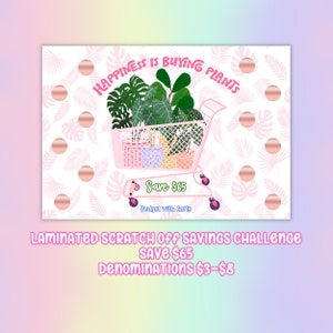 Plants Savings Challenge: Scratch-Off Card for Cash Stuffing