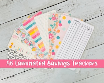 A6 Laminated Savings Trackers: Cash Envelope Inserts, Set of 8