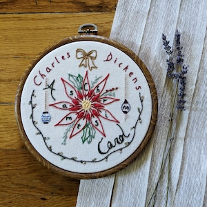 A Christmas Carol Embroidery // Handmade Classic Literature Floral Embroidery Design // Holiday Special