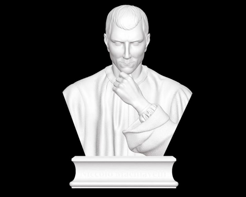 Busto di Niccolò Machiavelli, Scultura di Niccolò Machiavelli, Filosofo italiano, Rinascimento, Scultura stampata in 3D, Dimensioni e opzioni di colore immagine 2