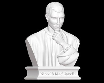 Busto di Niccolò Machiavelli, Scultura di Niccolò Machiavelli, Filosofo italiano, Rinascimento, Scultura stampata in 3D, Dimensioni e opzioni di colore