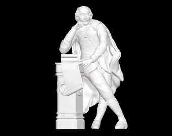 William Shakespeare Statue, William Shakespeare Skulptur, englischer Dramatiker, 3D gedruckte Statue, Größen- und Farboptionen