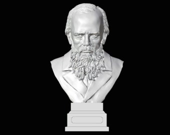 Busto de Fiódor Dostoievski impreso en 3D, estatua del novelista ruso.