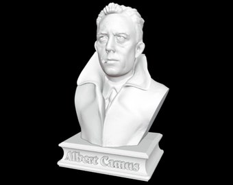 Busto di Albert Camus, Statua di Albert Camus, Scultura di Camus, Romanziere francese, Scultura stampata in 3D, Opzione dimensione e colore