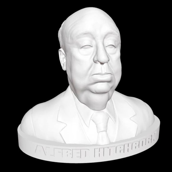 Busto de Alfred Hitchcock, escultura de Alfred Hitchcock, busto de director, cine negro, psicópata, los pájaros, estatua impresa en 3D, opción de tamaño y color